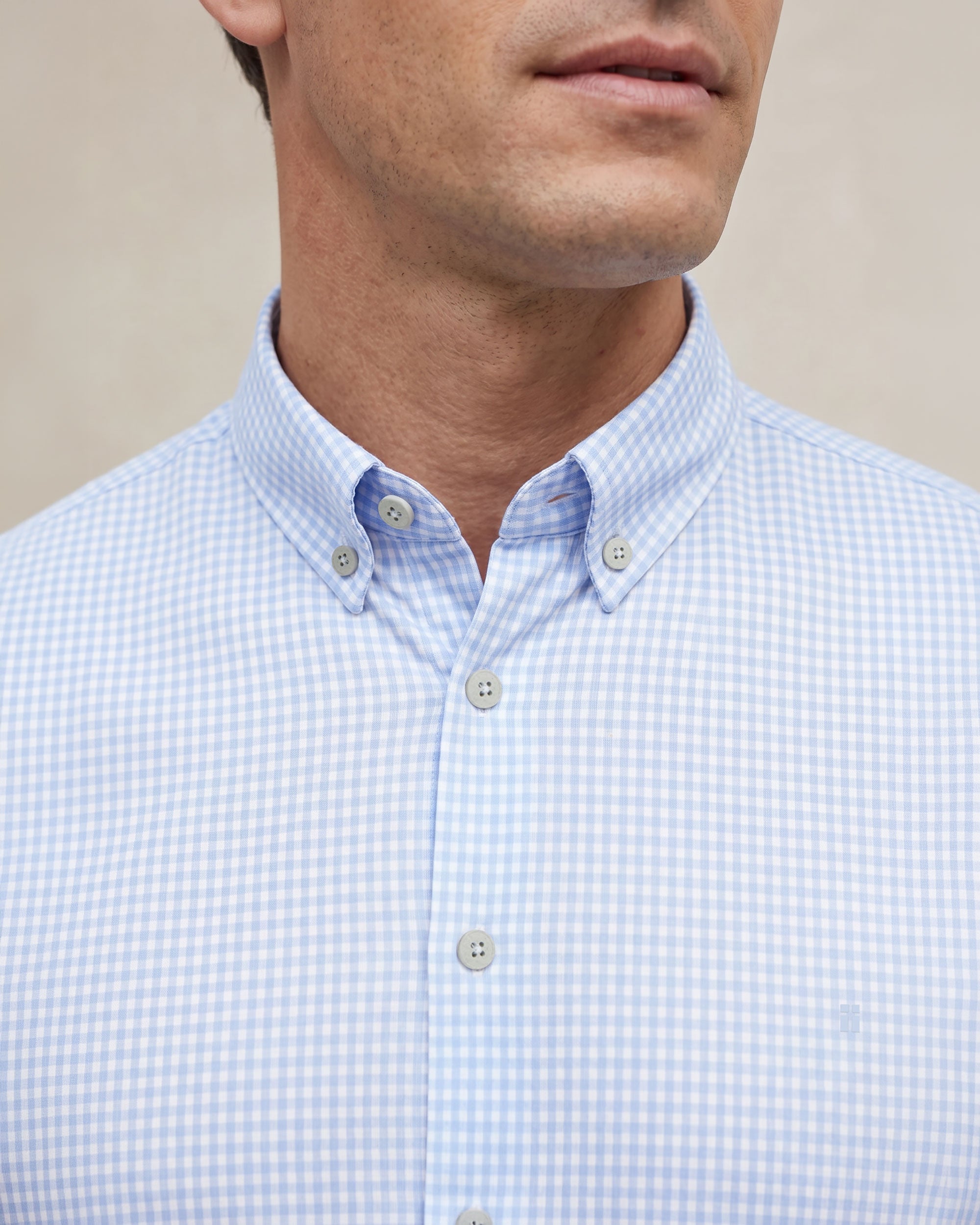 Camisa non iron de hombre corte regular vichy - Sepiia - Azul celeste Azul celeste-3