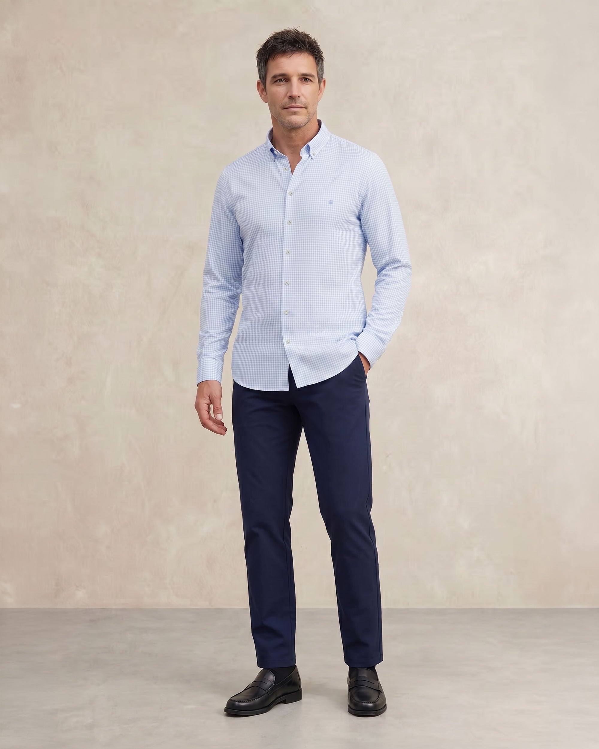 Camisa non iron de hombre corte regular vichy - Sepiia - Azul celeste Azul celeste-4