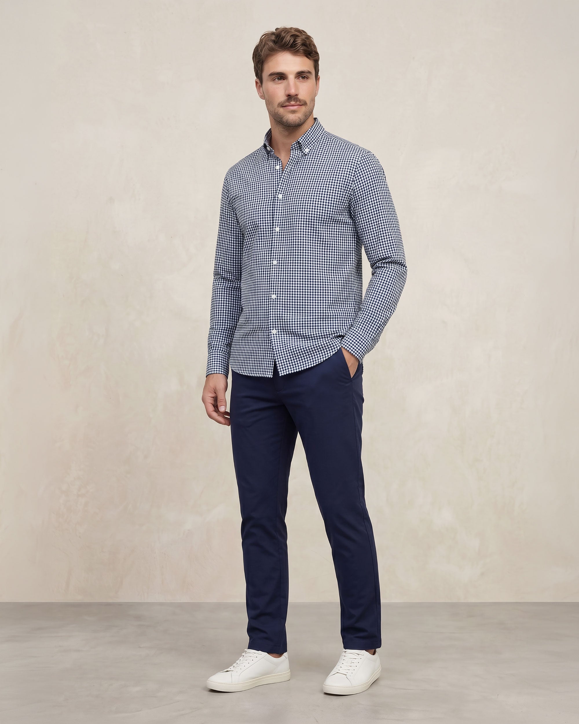 Camisa non iron de hombre corte regular vichy marino - Sepiia - Azul Azul-4