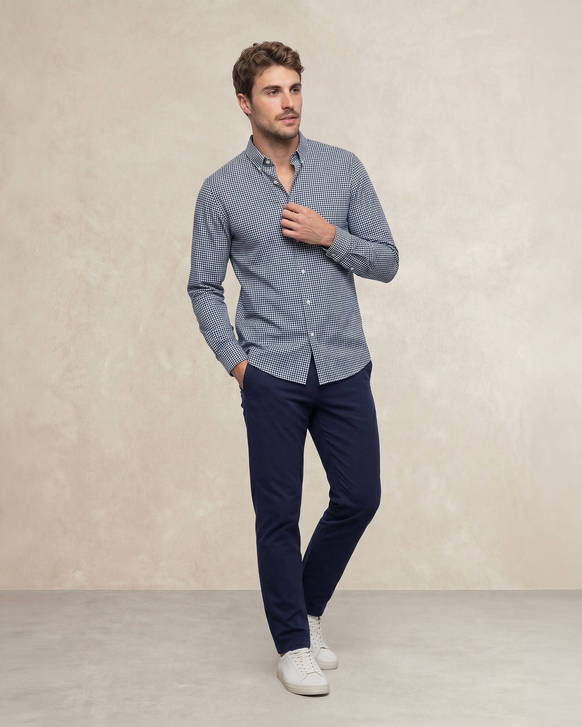Camisa non iron de hombre corte regular vichy marino - Sepiia - Azul Azul-5