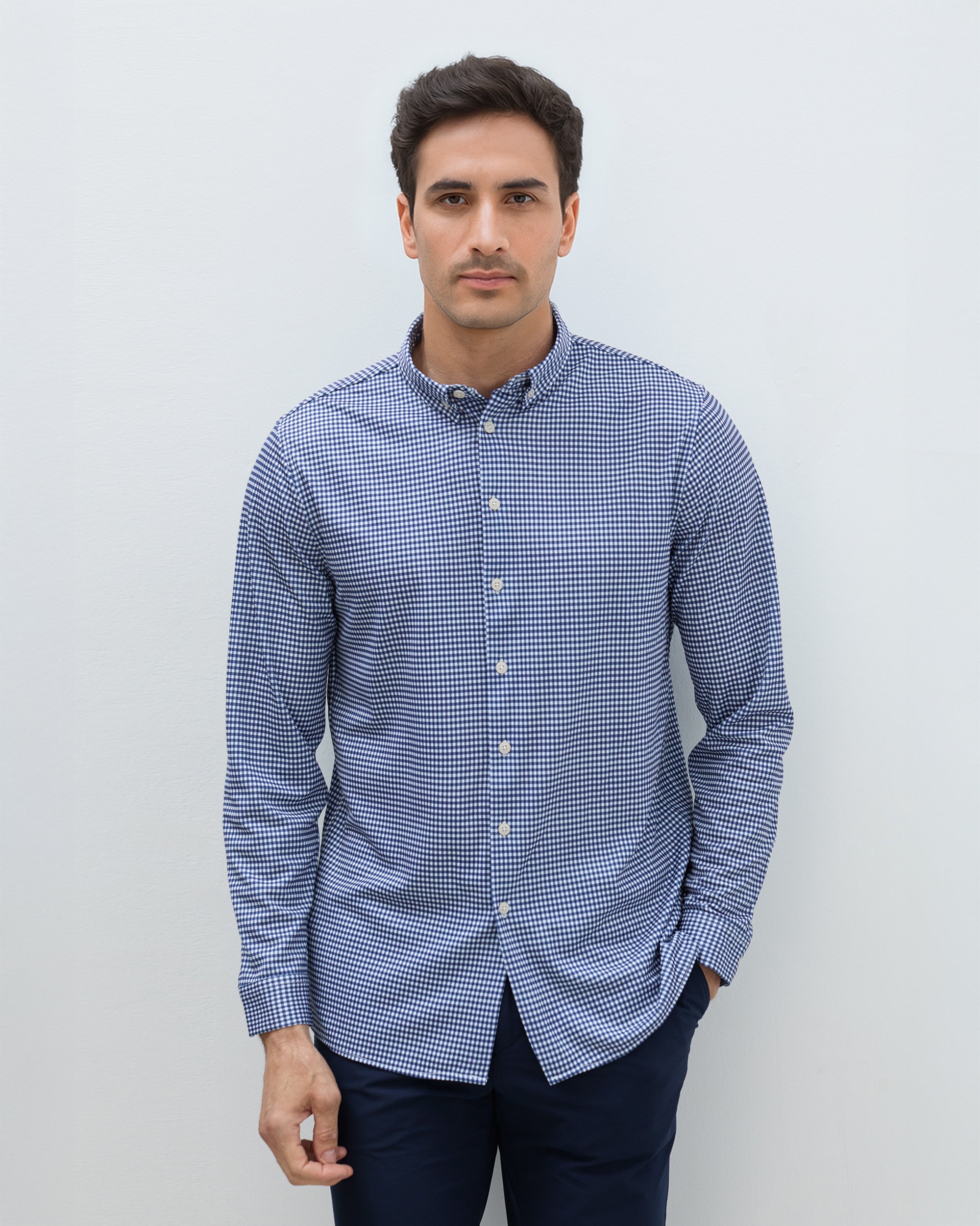 Camisa non iron de hombre corte regular vichy marino - Sepiia - Azul / Blanco Azul / Blanco-1