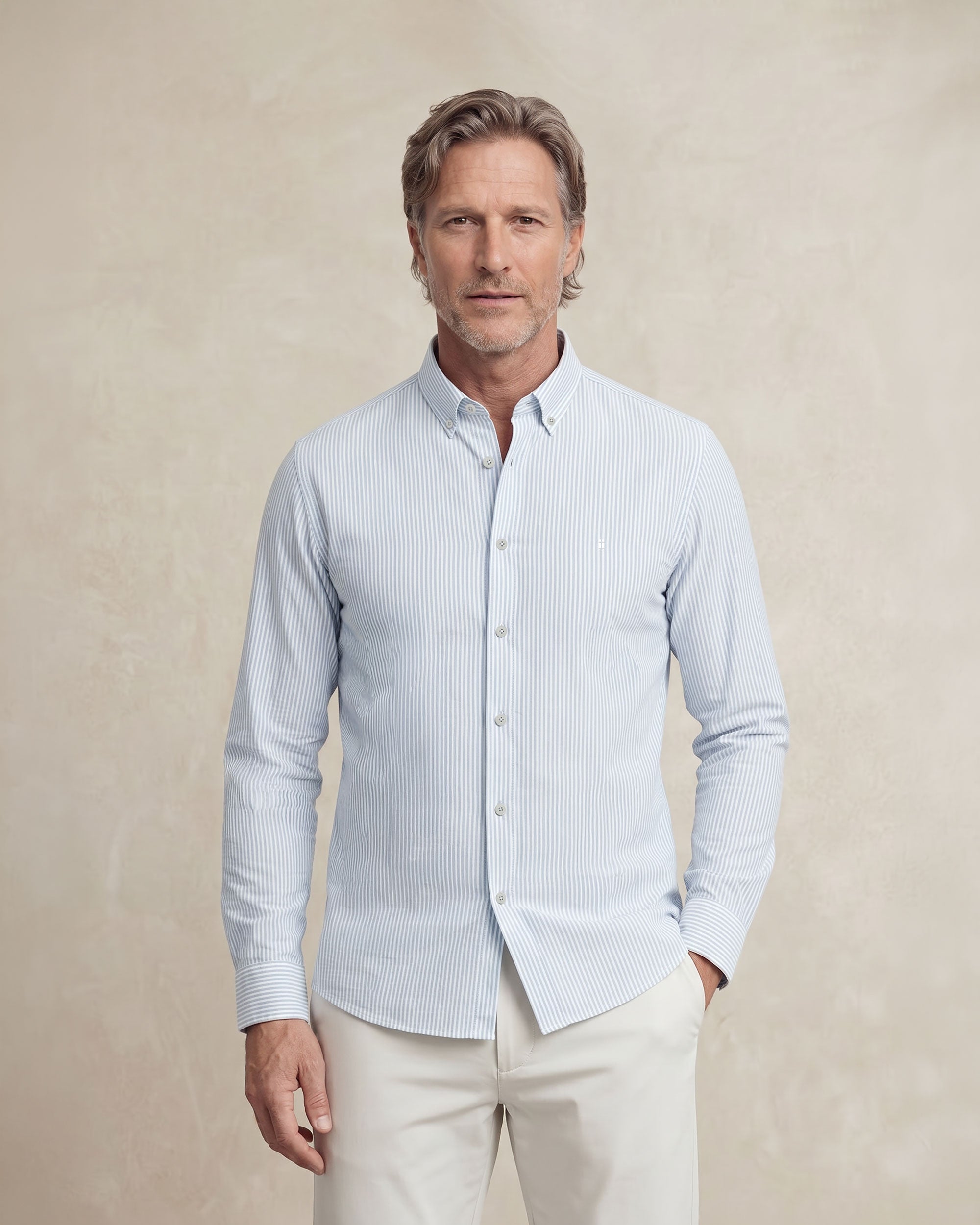 Imagen 0 de Camisa non iron de hombre corte regular rayas Azul