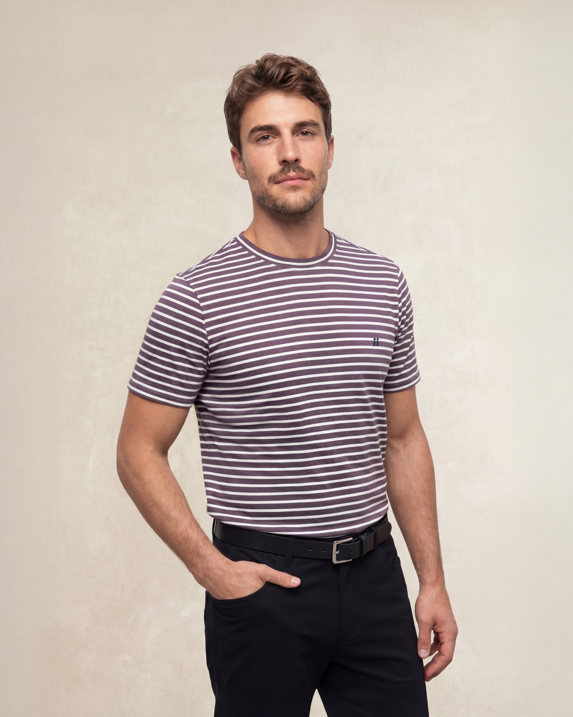 Imagen 0 de Camiseta de hombre soft de manga corta a rayas Morado