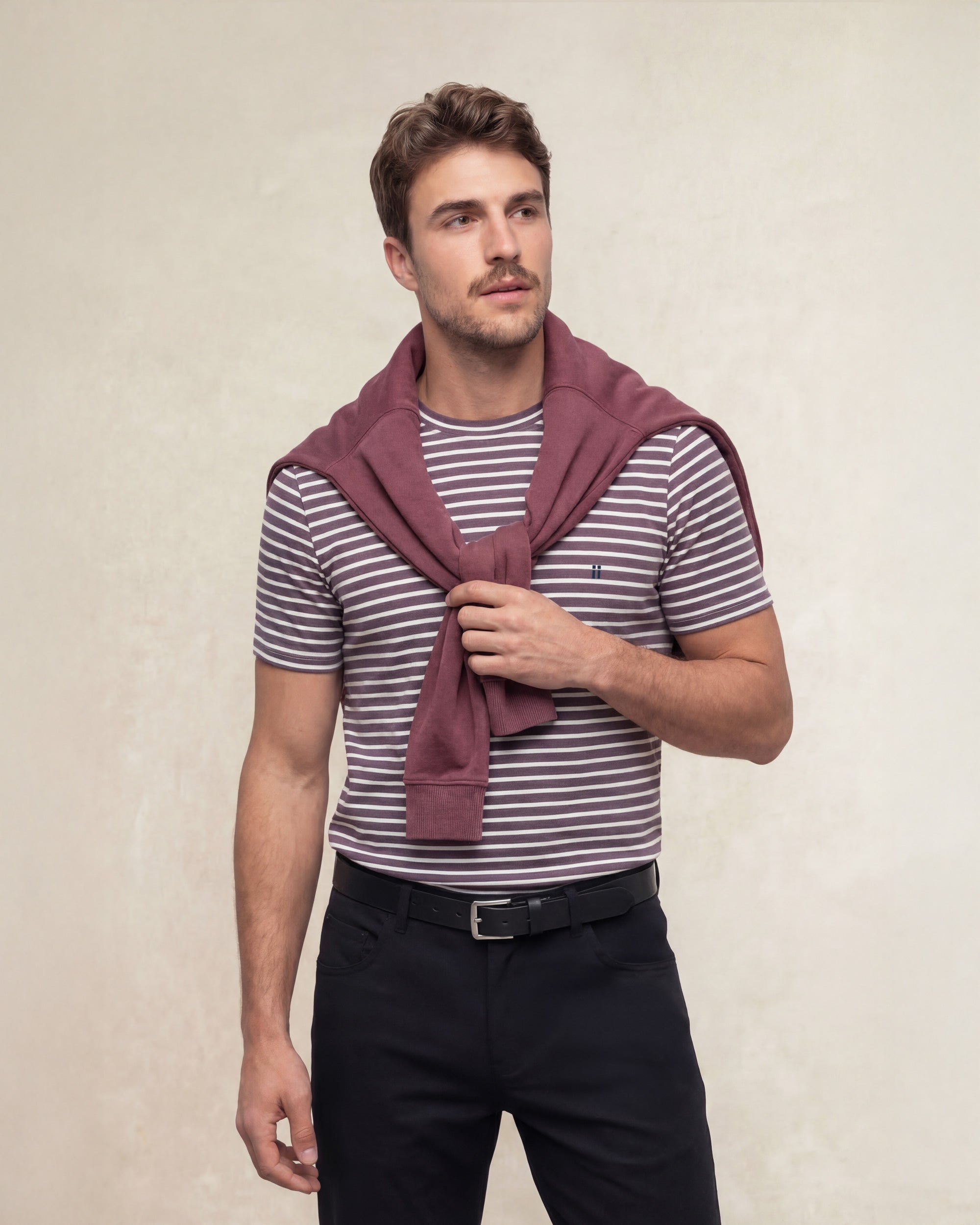 Camiseta de hombre soft de manga corta a rayas - Sepiia - Azul Morado-3