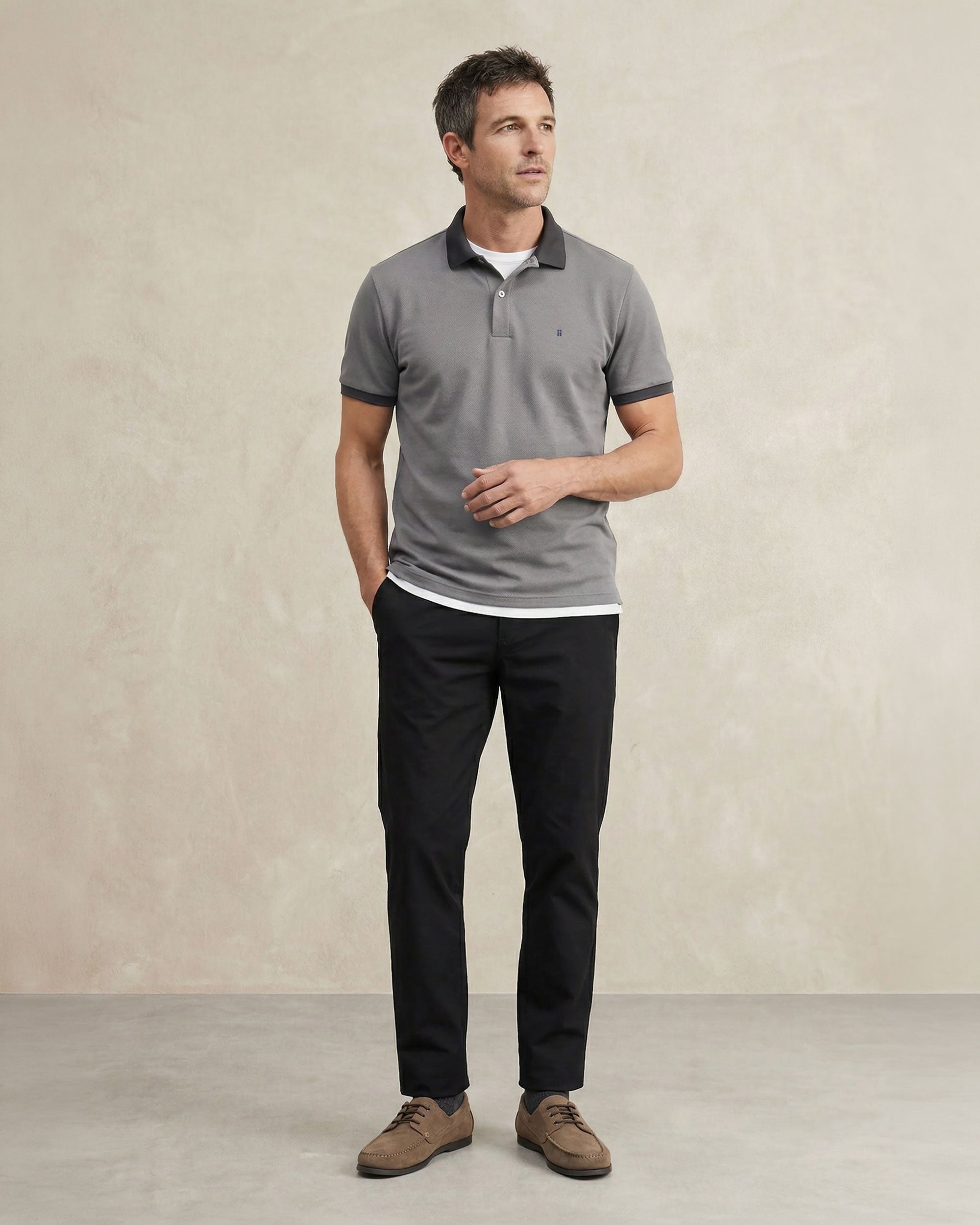 Polo antiarrugas de hombre de manga corta - Sepiia - Gris Gris-3