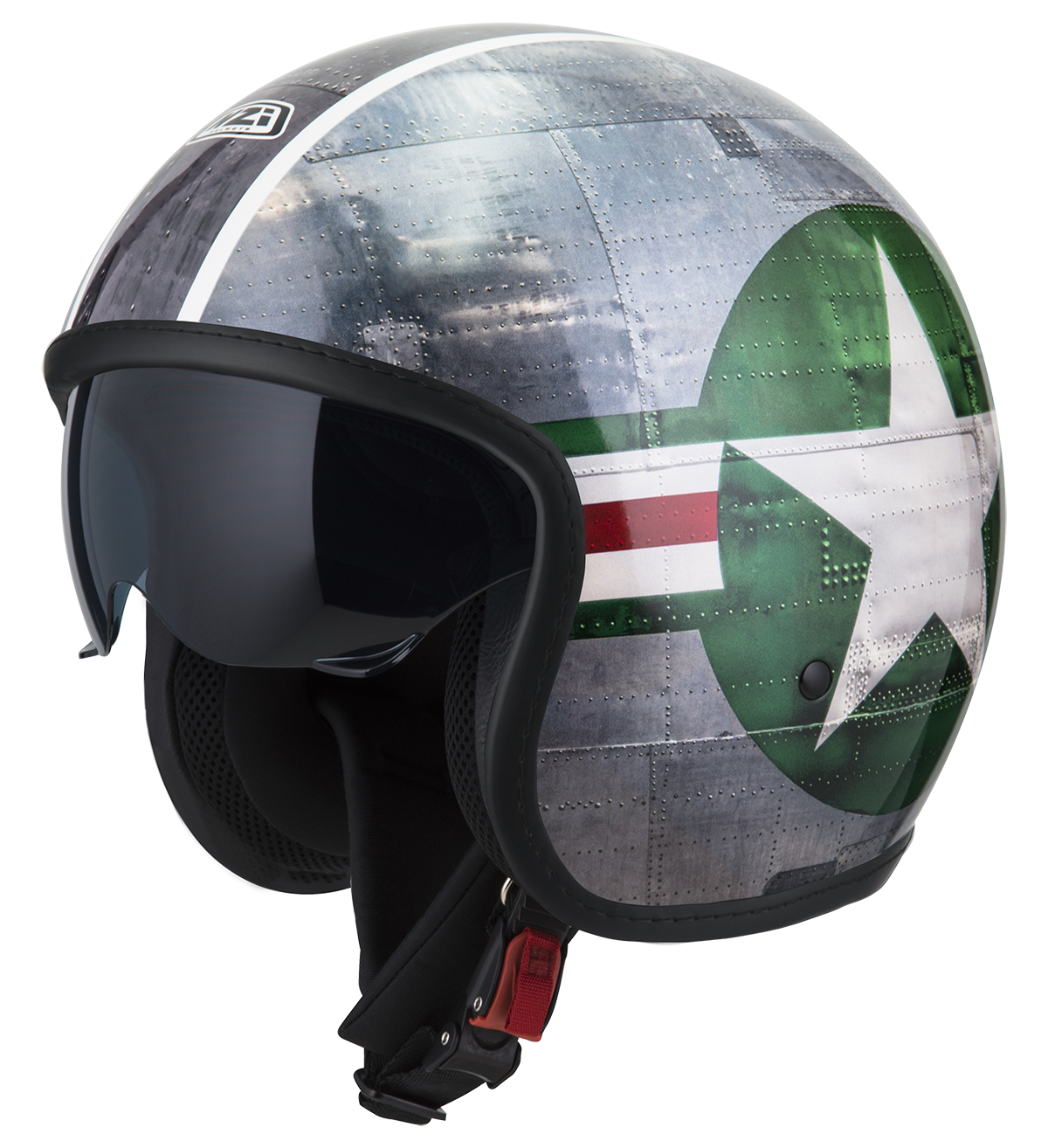 Casco de moto Jet Rolling 4 Sun NZI - Gris / Verde Gris / Verde-1