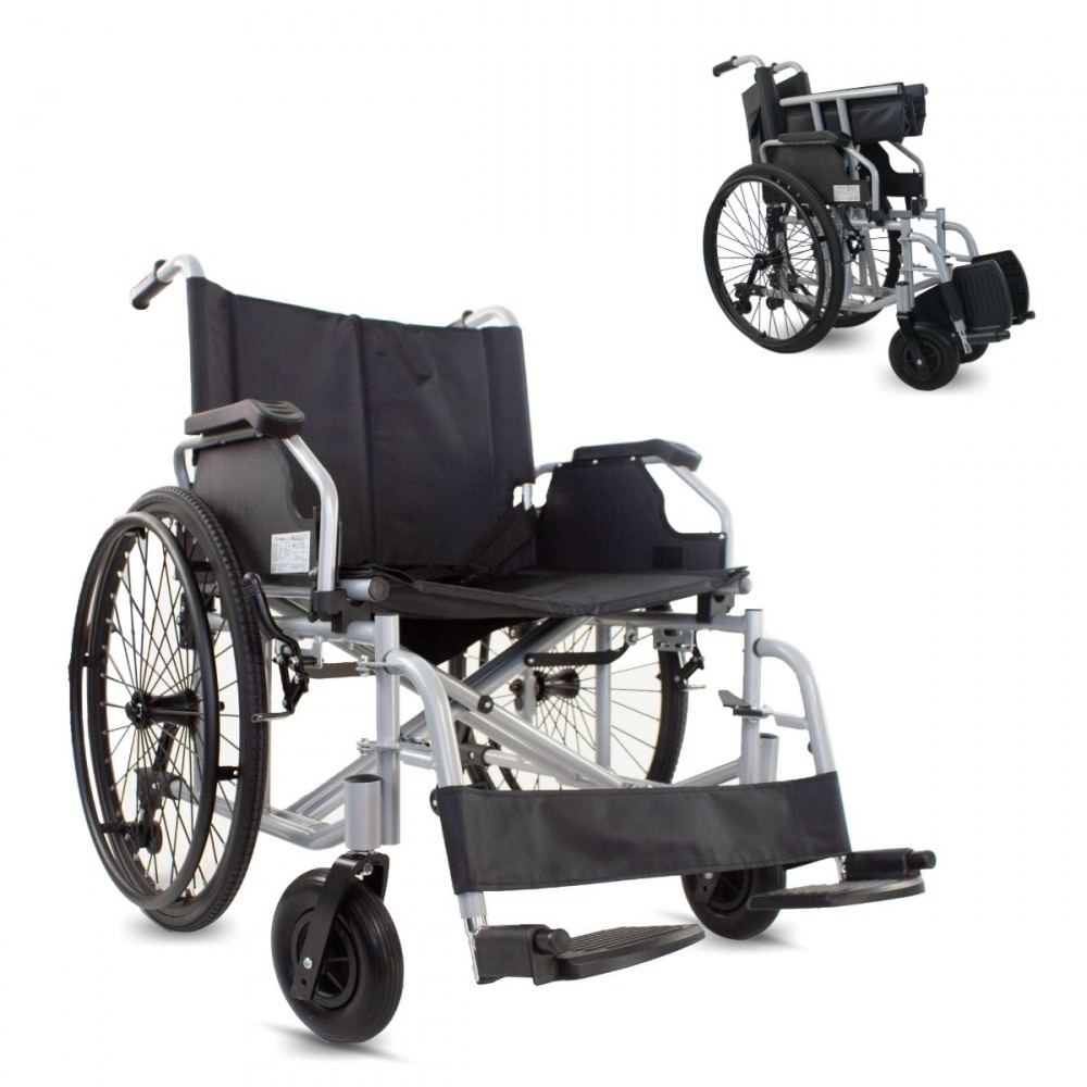 Imagen 0 de Silla de ruedas hasta 235kg plegable asiento 60cm reposapiés y reposabrazos acero