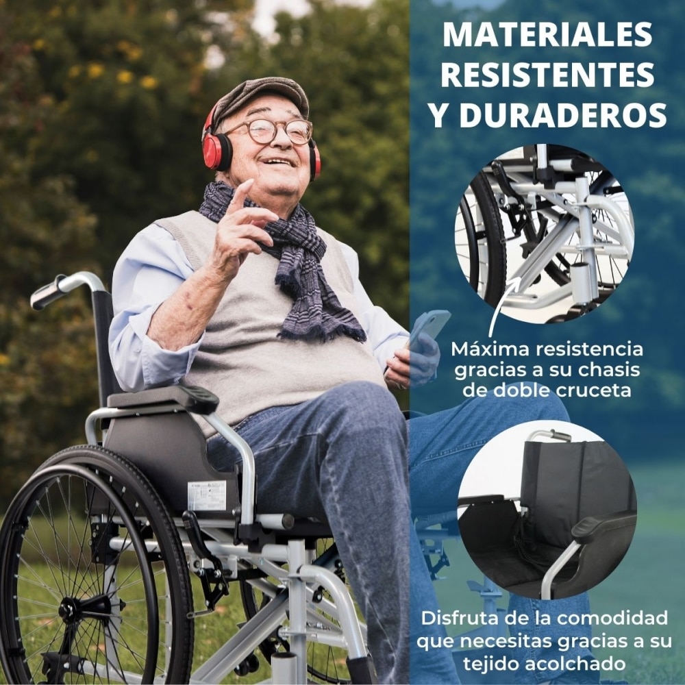 Silla de ruedas hasta 235kg plegable asiento 60cm reposapiés y reposabrazos acero Negro-3