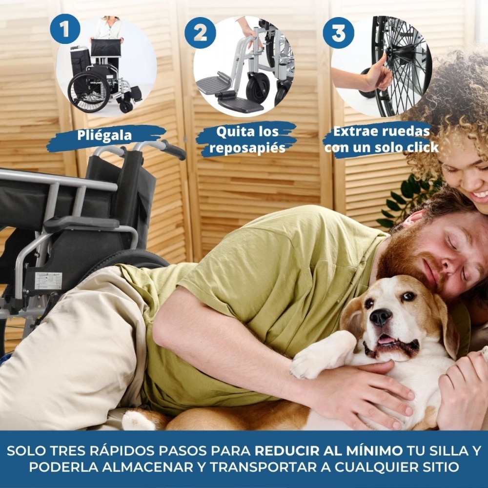 Silla de ruedas hasta 235kg plegable asiento 60cm reposapiés y reposabrazos acero Negro-4