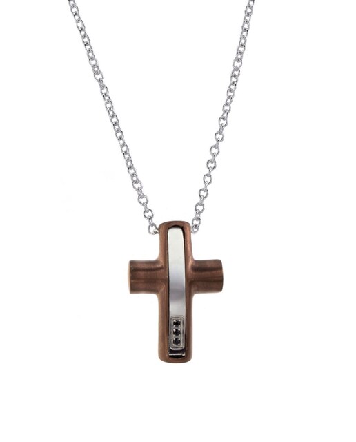 Imagen 0 de Colgante de hombre de acero inoxidable bicolor con cruz