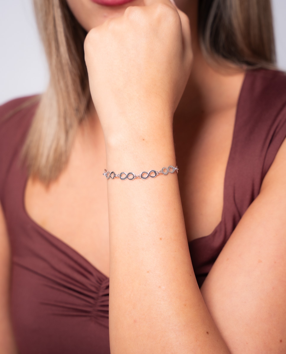 Pulsera Infinitos Encadenados de plata bañada en rodio - OKsilver - Plateado Plateado-2