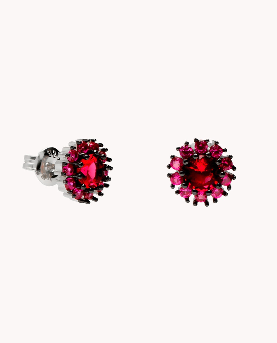 Pendientes flor rubí de plata bañada en rodio - OKsilver - Rojo Rojo-1