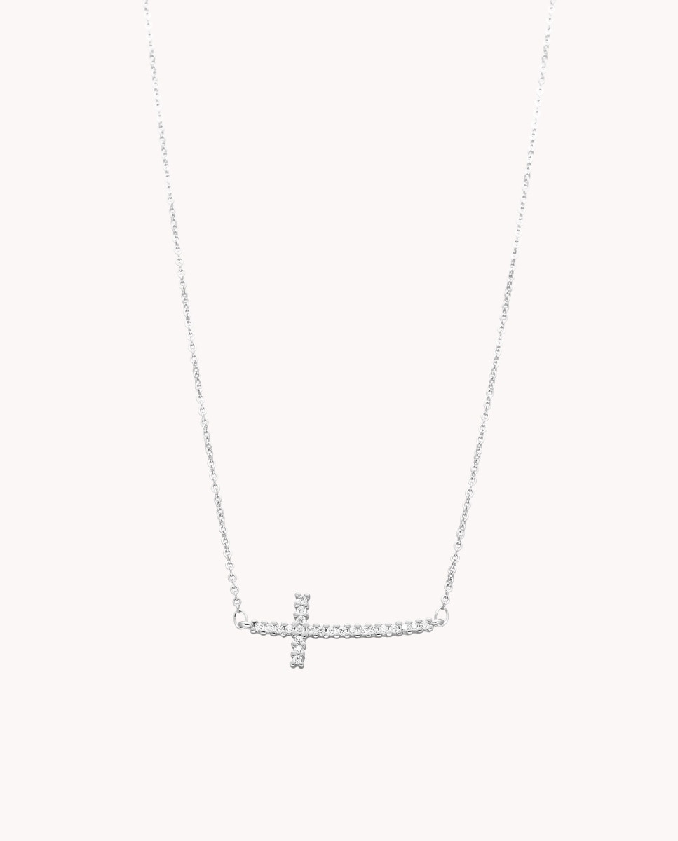 Collar de plata de ley 925 bañada en rodio con cruz - OKsilver - Plata Plata-1