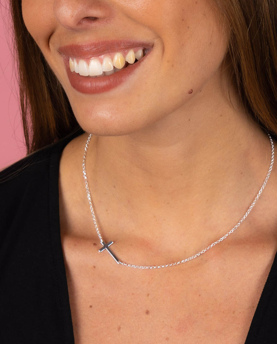 Collar cruz Media Lateral de plata - OKsilver - Plateado Plateado-2