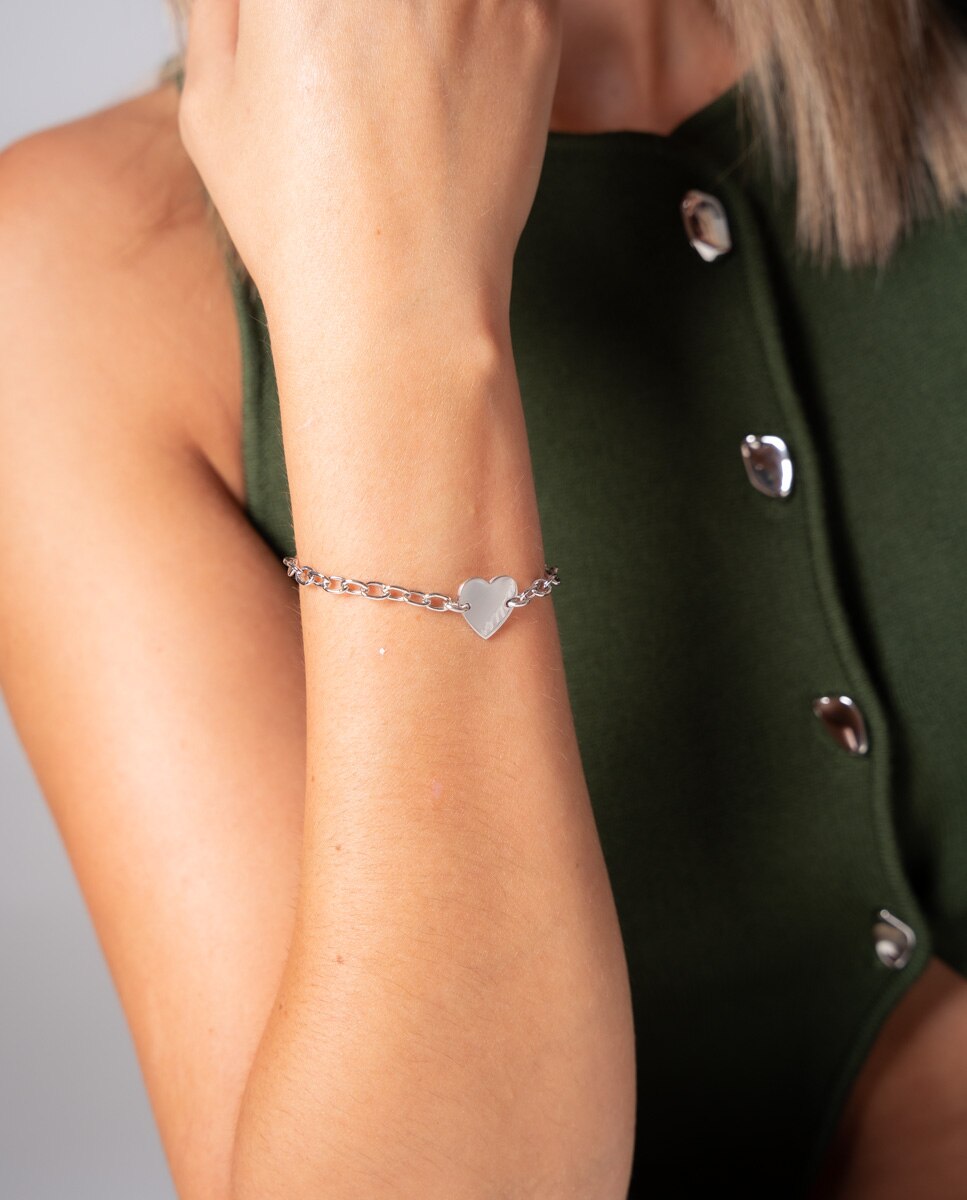 Pulsera Corazón Central Cadena de plata de ley 925 bañada en rodio - OKsilver - Plateado Plateado-2