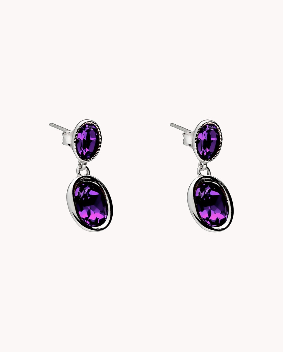 Pendientes dos luces cristal Amatista de plata bañada en rodio Plata-1