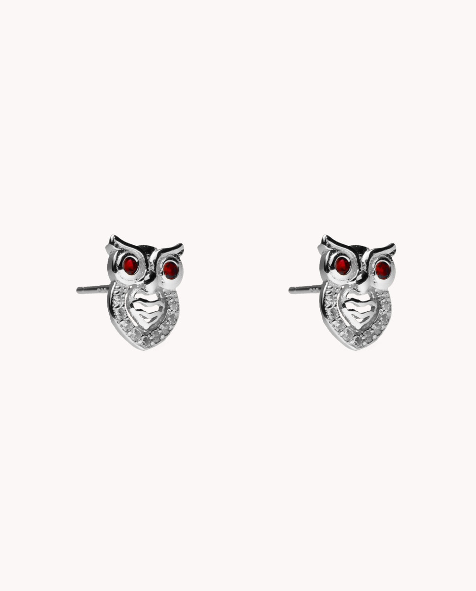 Pendientes de plata bañada en rodio con búho - OKsilver - Plateado Plateado-1