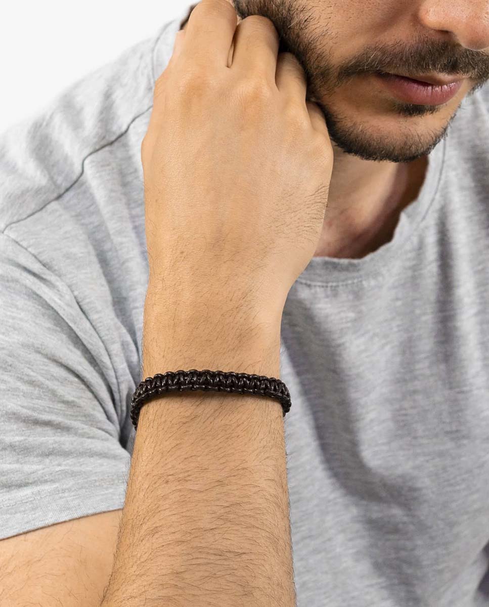 Pulsera de hombre de acero inoxidable y cuero - OKsilver - Marrón Marrón-2