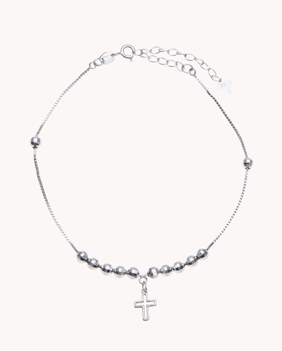 Tobillera de plata bañada en rodio con cruz - OKsilver - Plateado Plateado-1