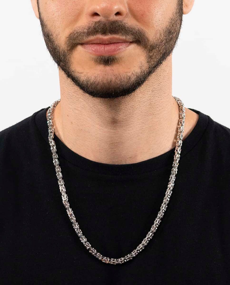 Cadena de hombre Bizantina 5 mm de plata bañada en rodio Plata-2