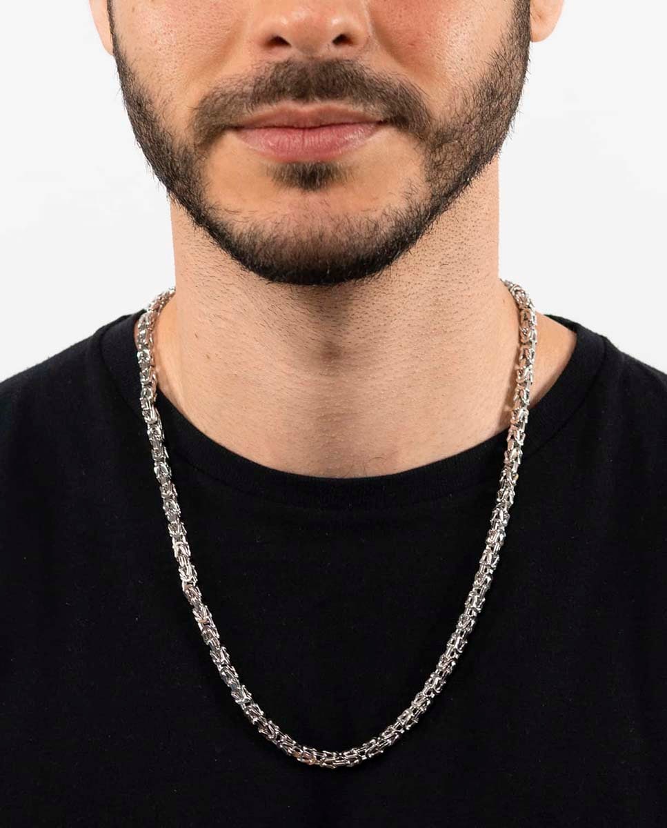 Cadena de hombre Bizantina 5 mm de plata bañada en rodio Plata-2