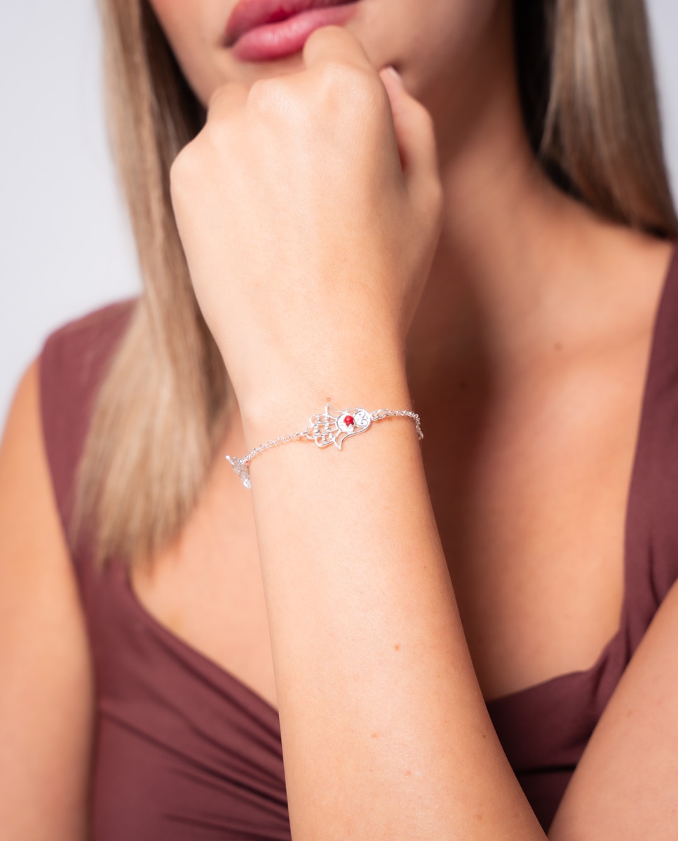 Pulsera Mano de Fátima de plata con coral - OKsilver - Multicolor Multicolor-2