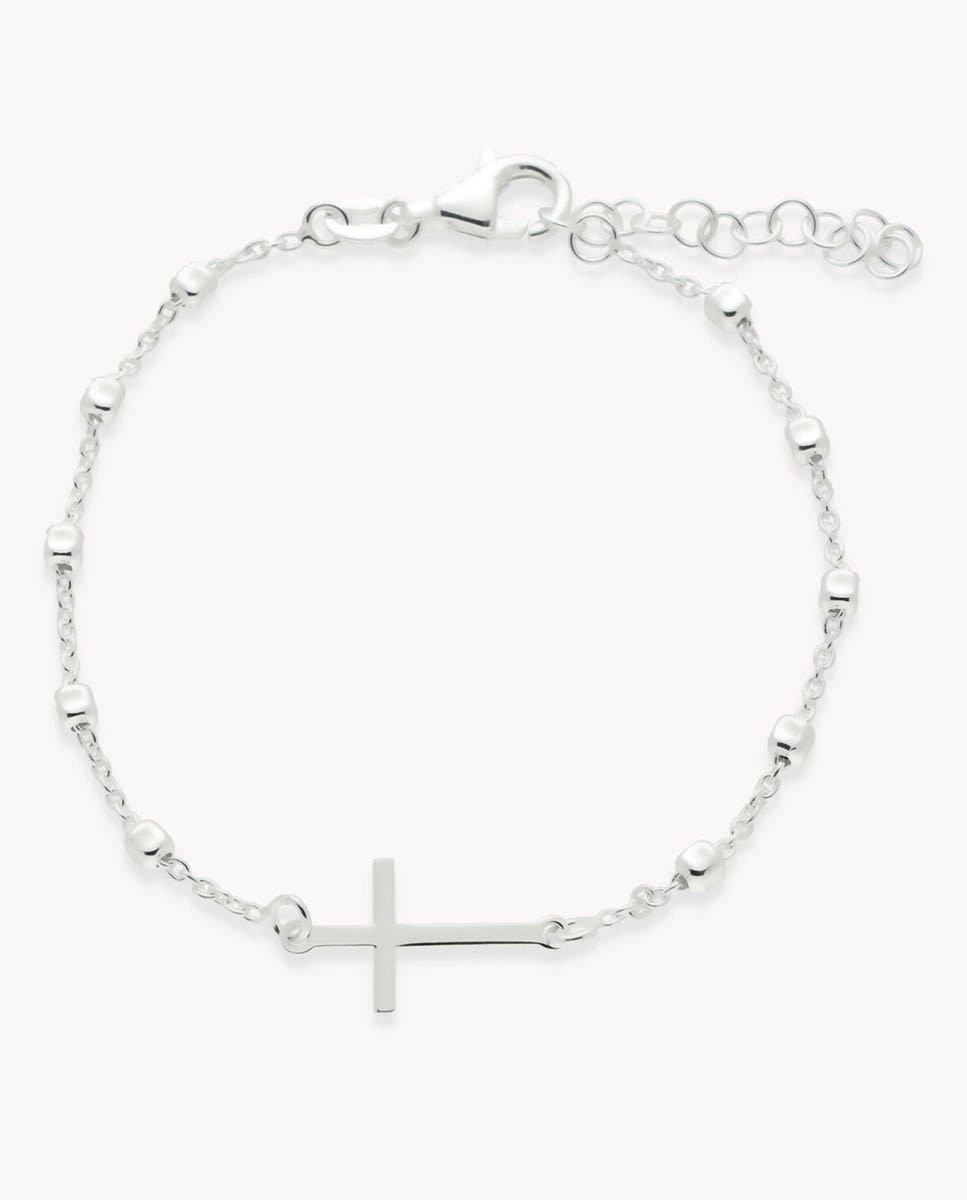 Imagen 1 de Pulsera cruz Fina bolas de plata - OKsilver - Plateado Plateado