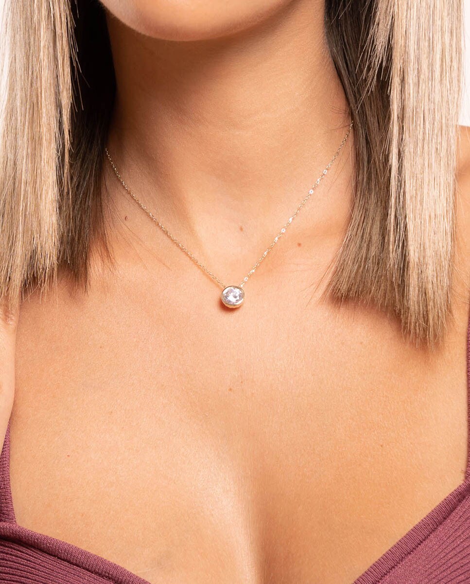 Collar solitario Zaire de plata bañada en oro Dorado-2