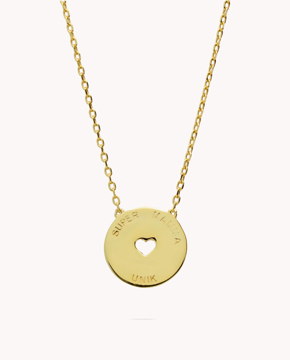 Collar Super Mamá de plata bañada en oro con corazón - OKsilver - Dorado Dorado-1
