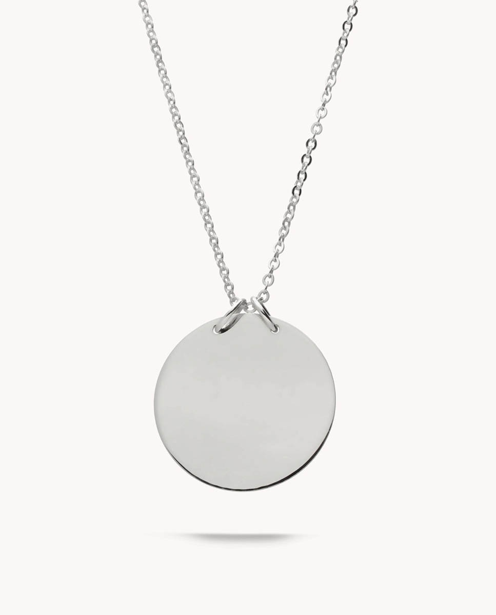 Collar placa Redonda de plata bañada en rodio - OKsilver - Plateado Plateado-1