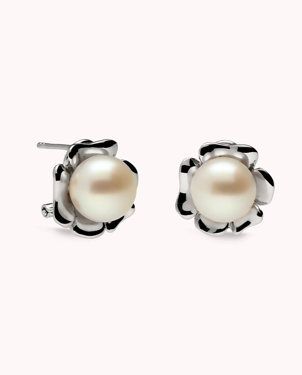 Pendientes de plata bañada en rodio con perla cultivada Plata-1