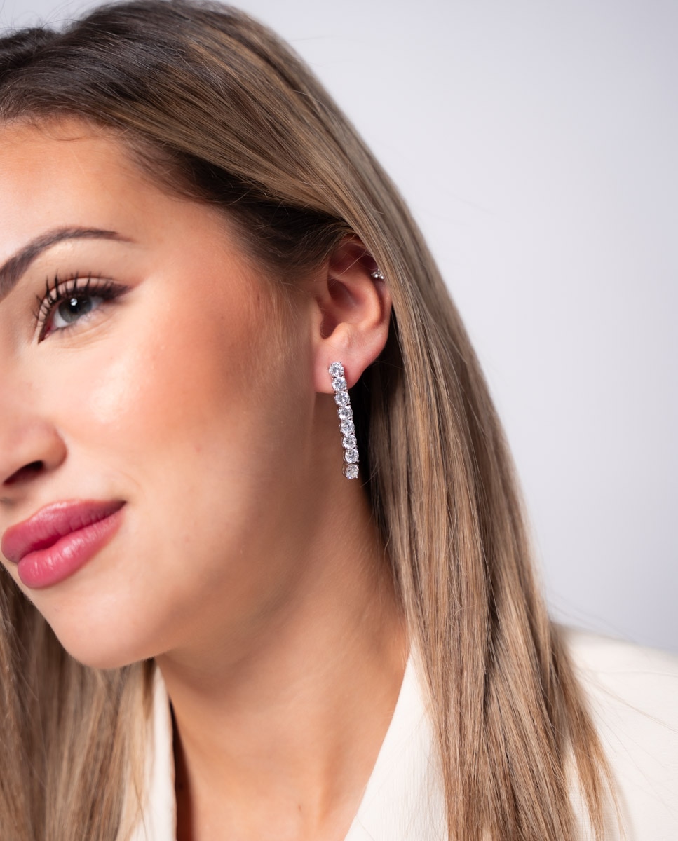 Pendientes Novia de plata bañada en rodio con circonitas Plateado