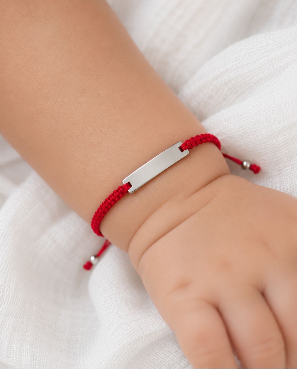 Pulsera esclava infantil macramé rojo de plata de ley 925 bañada en rodio - OKsilver - Rojo Rojo-2