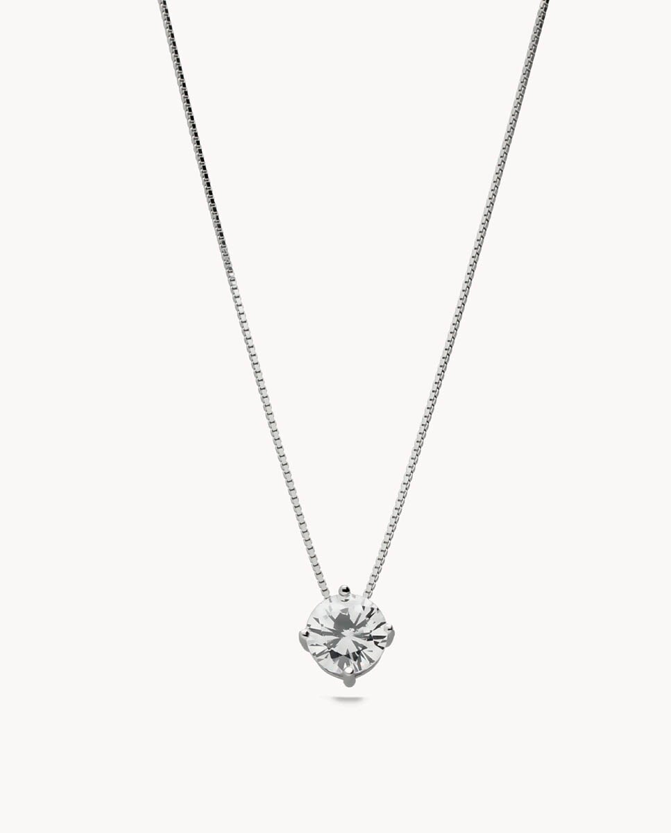 Collar solitario circonita garra de plata bañada en rodio Plata-1