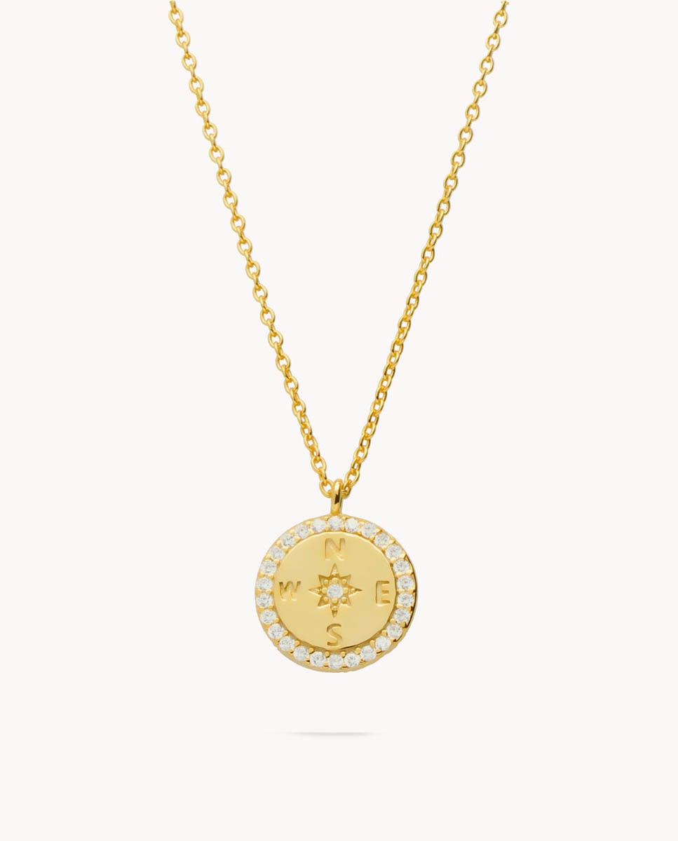 Collar de plata bañada en oro con brújula - OKsilver - Dorado Dorado-1