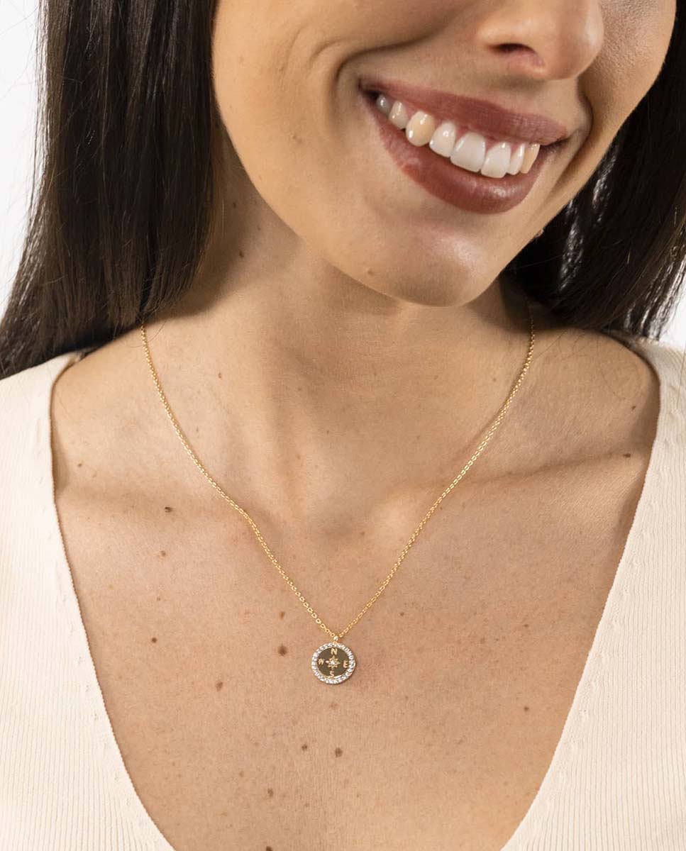 Collar de plata bañada en oro con brújula - OKsilver - Dorado Dorado-2