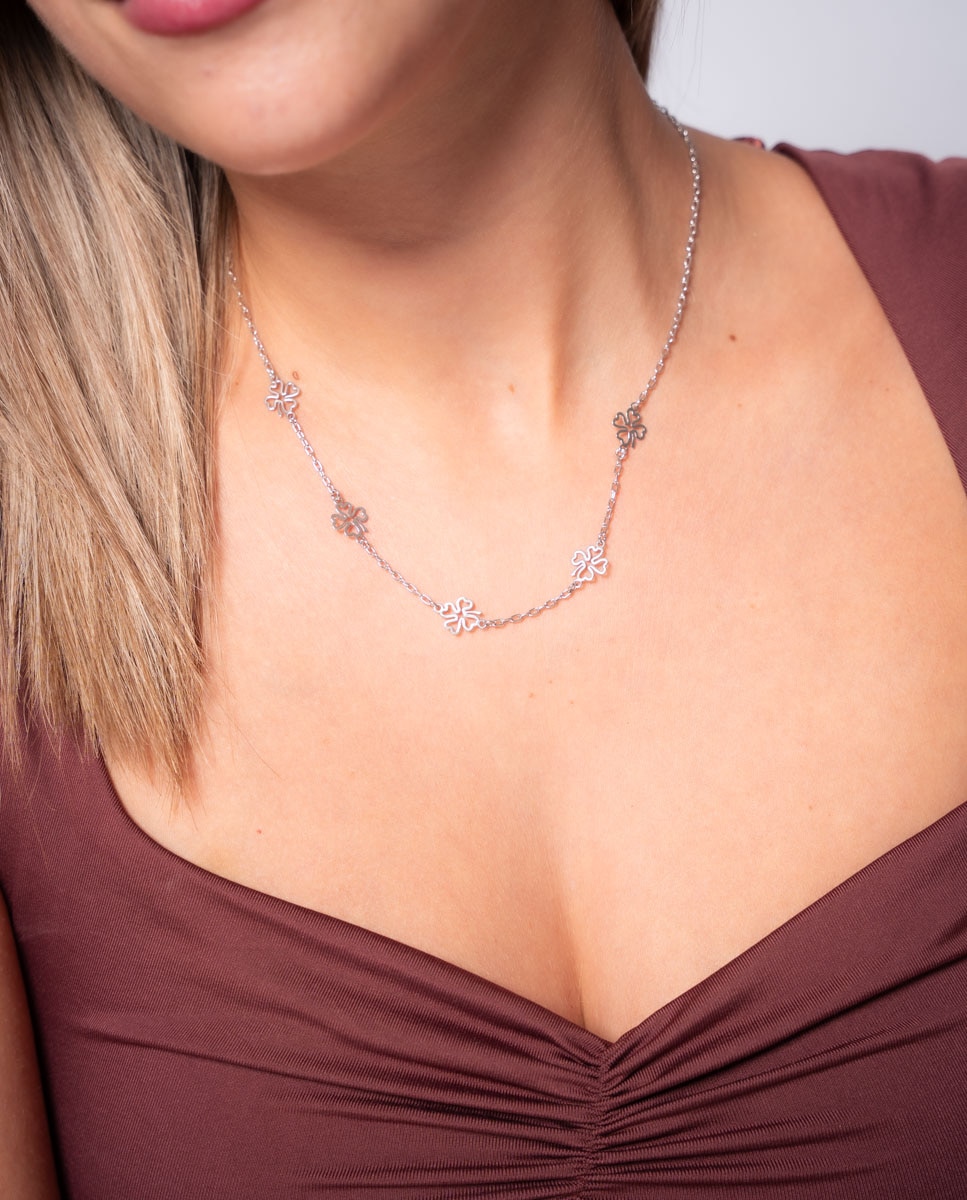 Collar Trébol Múltiples de plata bañada en rodio - OKsilver - Plateado Plateado-2