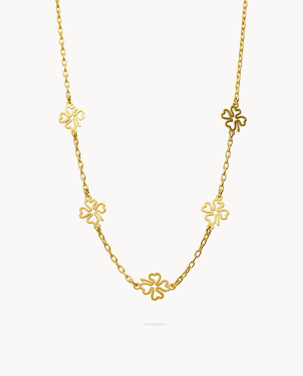 Collar de plata bañada en oro con tréboles - OKsilver - Dorado Dorado-1