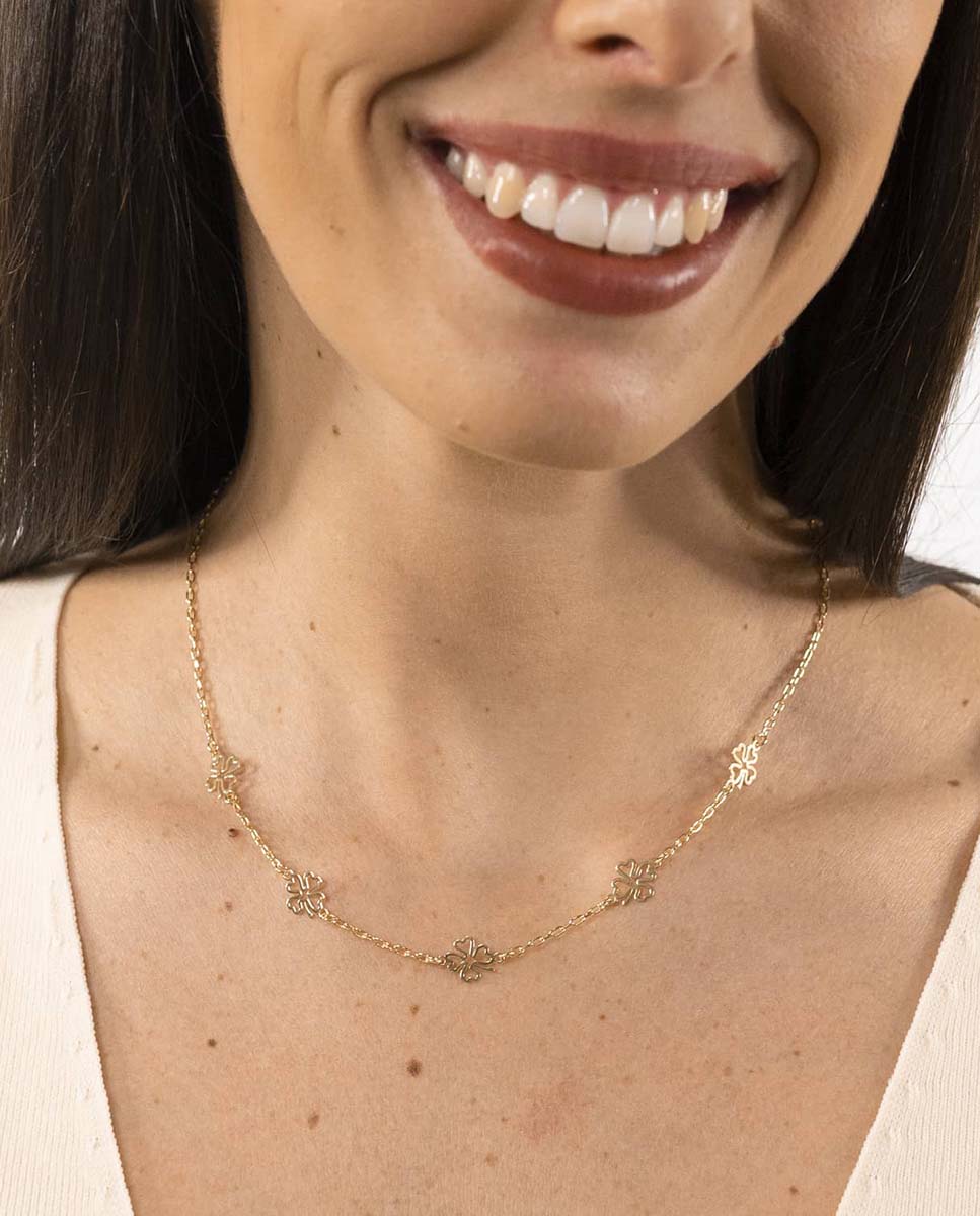 Collar de plata bañada en oro con tréboles - OKsilver - Dorado Dorado-2