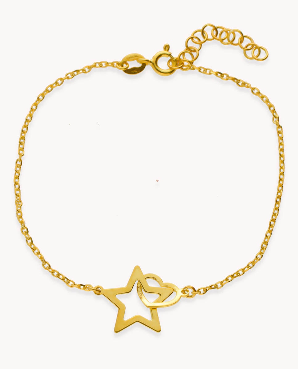 Pulsera de cadena estrella y corazón unidos de plata de ley 925 bañada en - OKsilver - Oro Oro-1