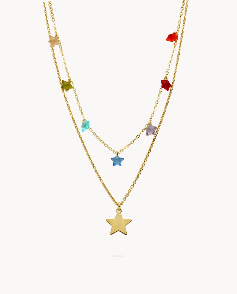 Collar de plata bañada en oro con estrellas - OKsilver - Multicolor Multicolor-1
