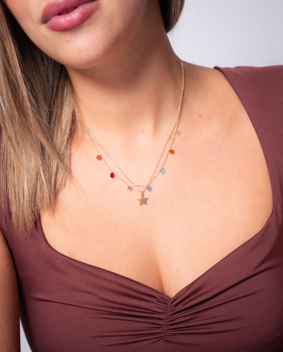Collar de plata bañada en oro con estrellas - OKsilver - Multicolor Multicolor-2