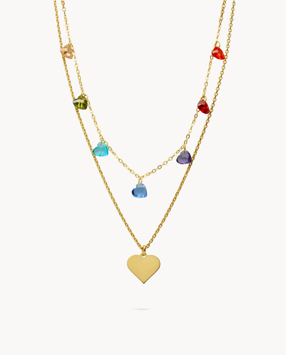 Collar de plata bañada en oro con corazones - OKsilver - Multicolor Multicolor-1