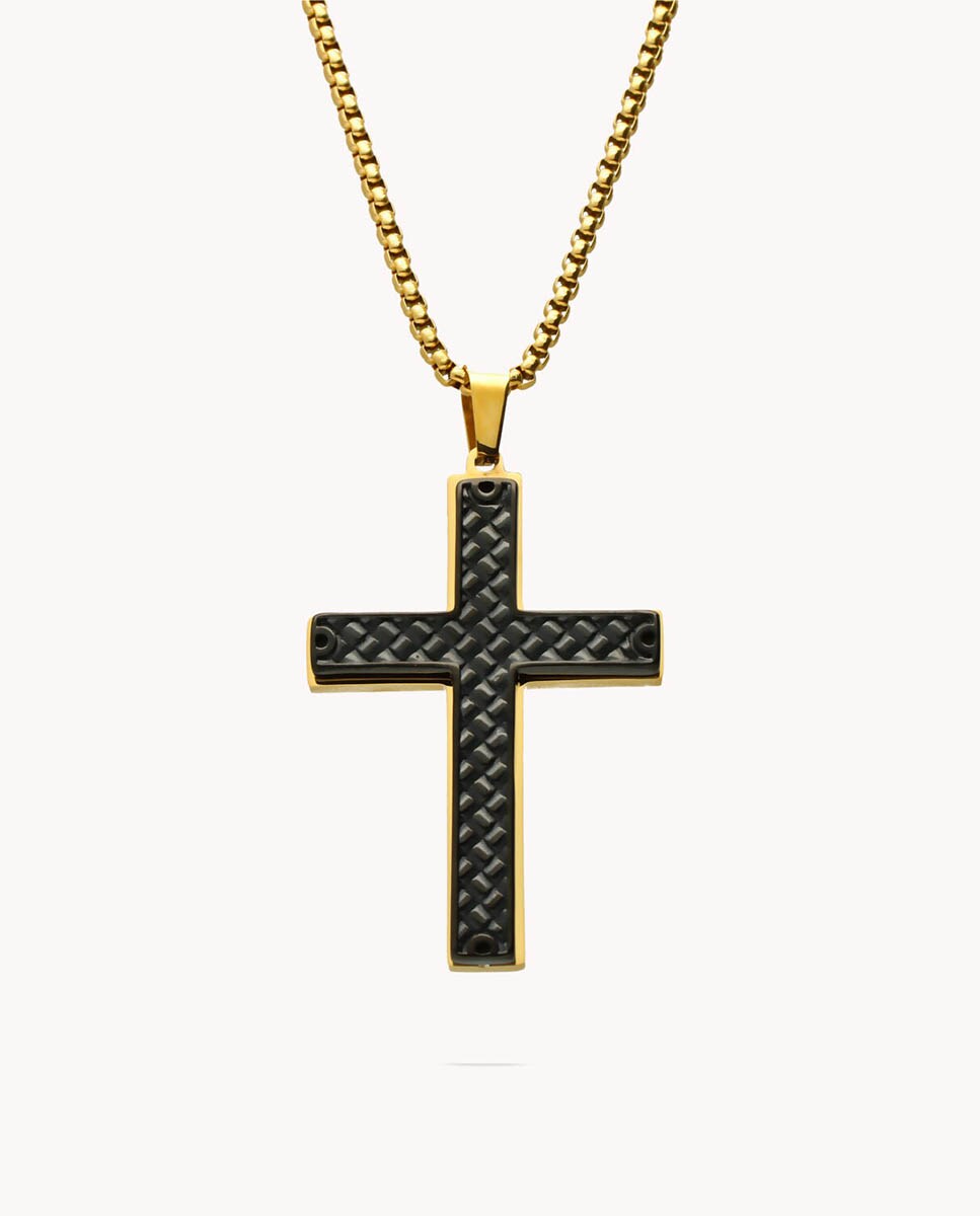 KnSam Collar De Acero Inoxidable Para Hombre Con Colgante De Cruz, Cadena Retro Para Hombre, Joyas De Regalo, Color Negro, Acero Inoxidable, Sin Circonita