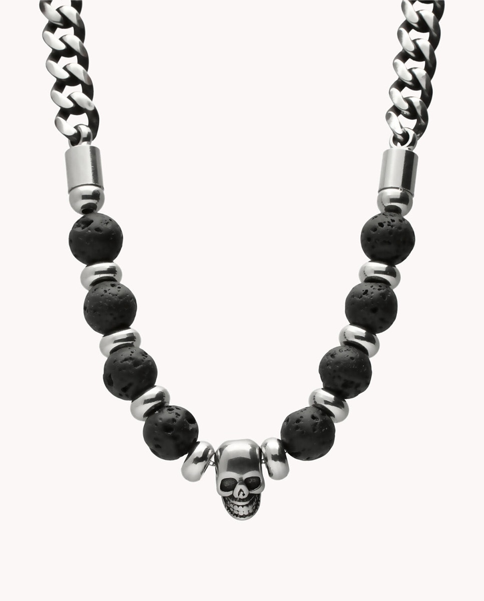 Imagen 0 de Collar de hombre  de acero inoxidable con calavera y piedra volcánica Multicolor