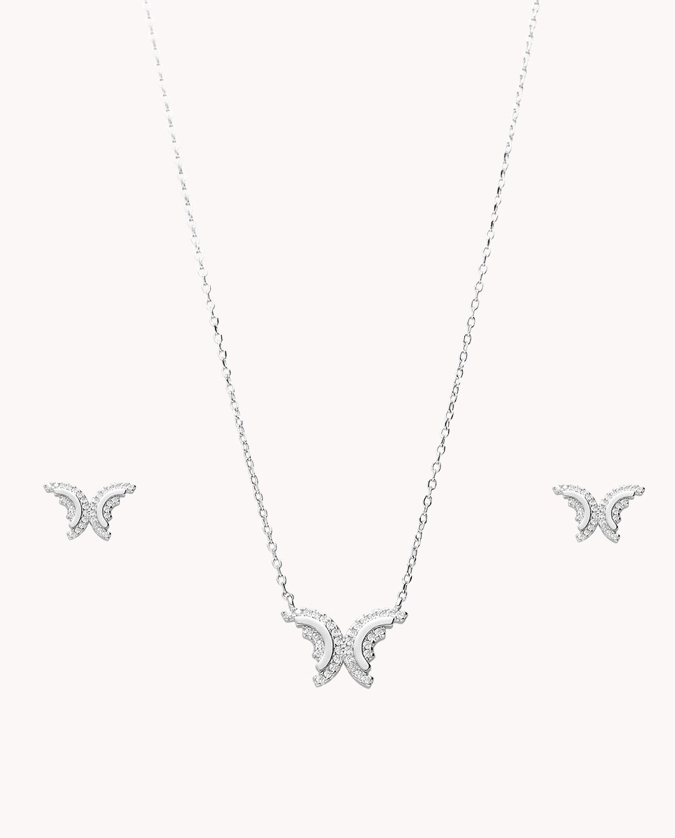 Set De Collar Y Pendientes De Plata 925 Con Circonitas – Colgante Solitario De 1,7x0,8 Cm, Pendientes De 0,7 Cm, Cadena De 45 Cm, Acabado En Rodio, Regalo Elegante Para Ella