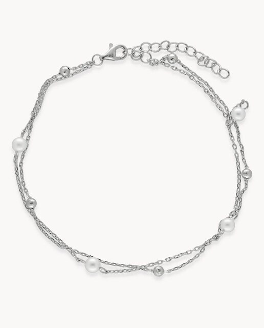 Imagen 0 de Tobillera Pearls de plata bañada en rodio con perlas