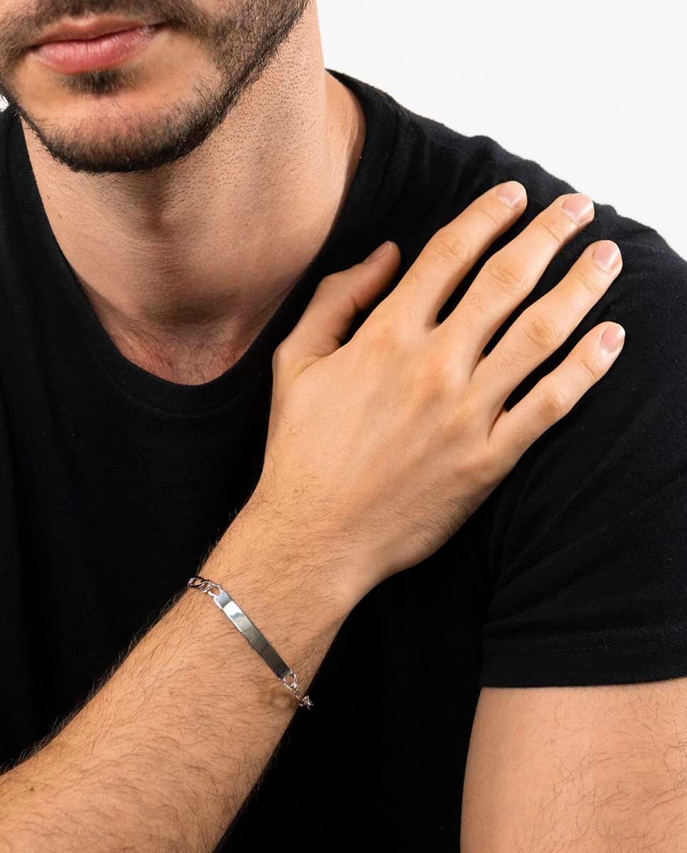 Pulsera de hombre de plata bañada en rodio estilo esclava Plata-2