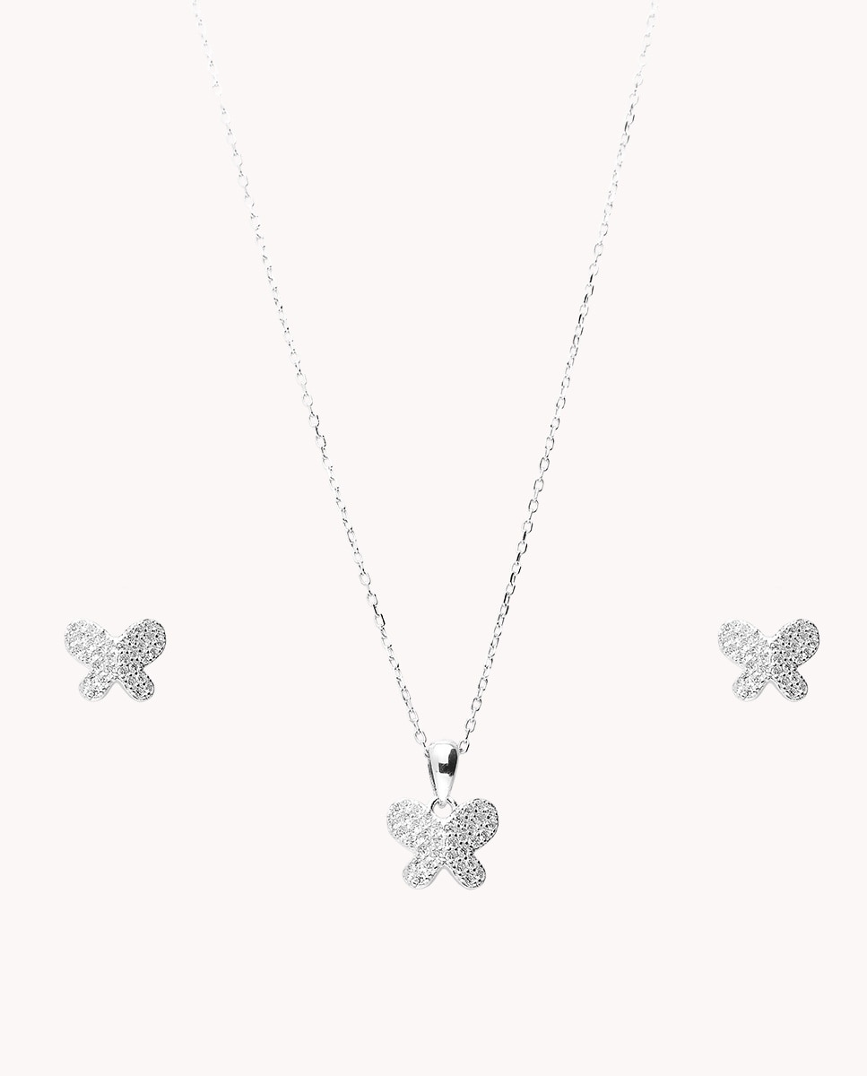 Set de pendientes y colgante mariposa Mini Alas de plata bañada en rodio Plateado OKsilver Plateado-1