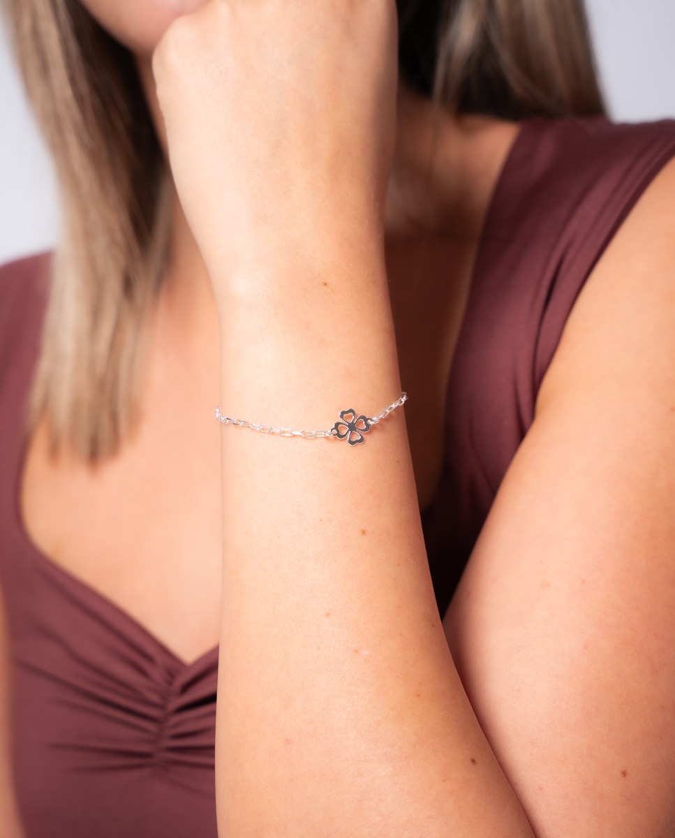 Pulsera Trébol eslabones de plata - OKsilver - Plateado Plateado-2